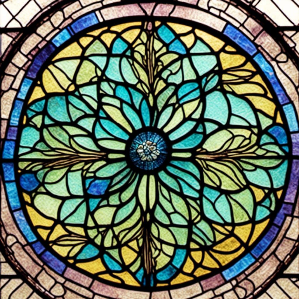 <lora:LCT-Modern:1.0> Nigella flowers aka Love in a mist. Stained glass window.