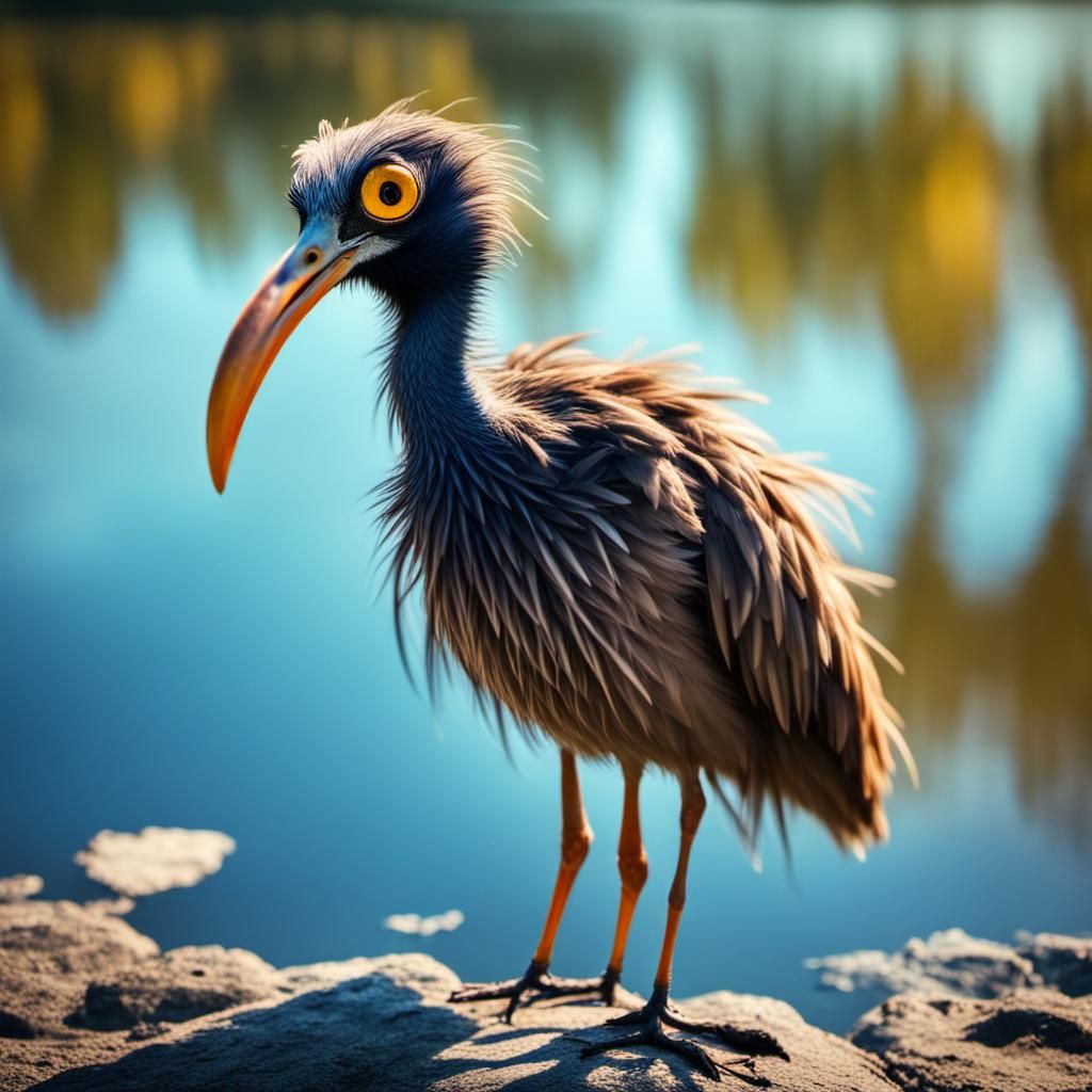 Whimsical Portrait of a Googly-Eyed Bird in Lake