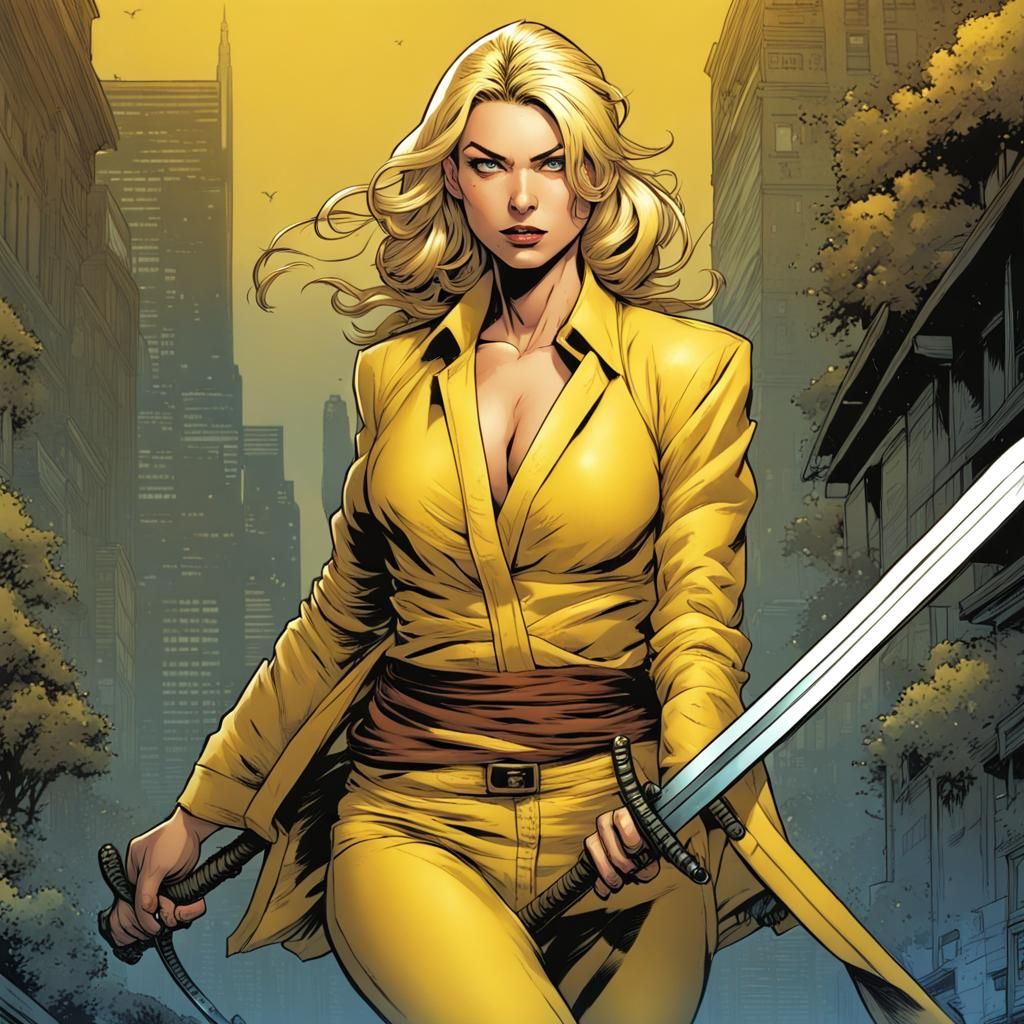 Blonde Woman with Katana: Comic Book Art