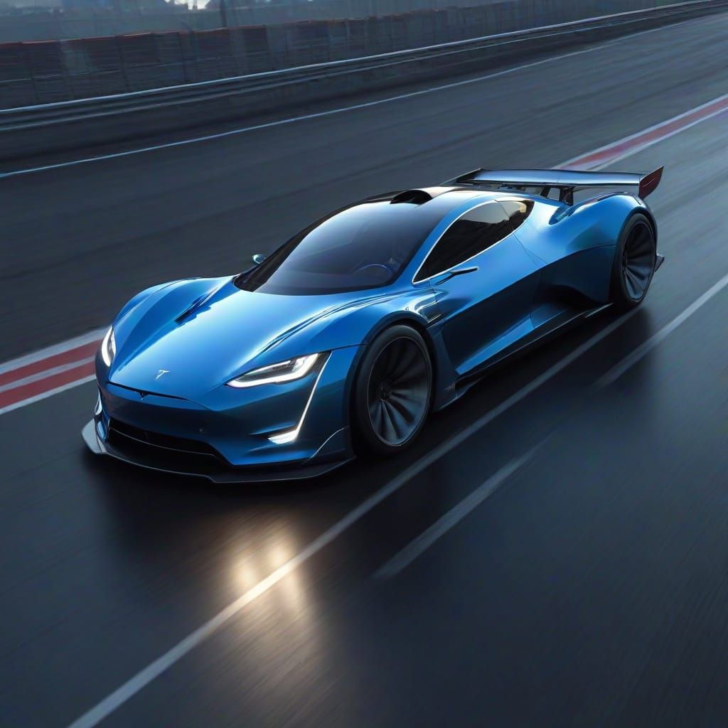 Futuristic Tesla F1 Car Races on Neon Track