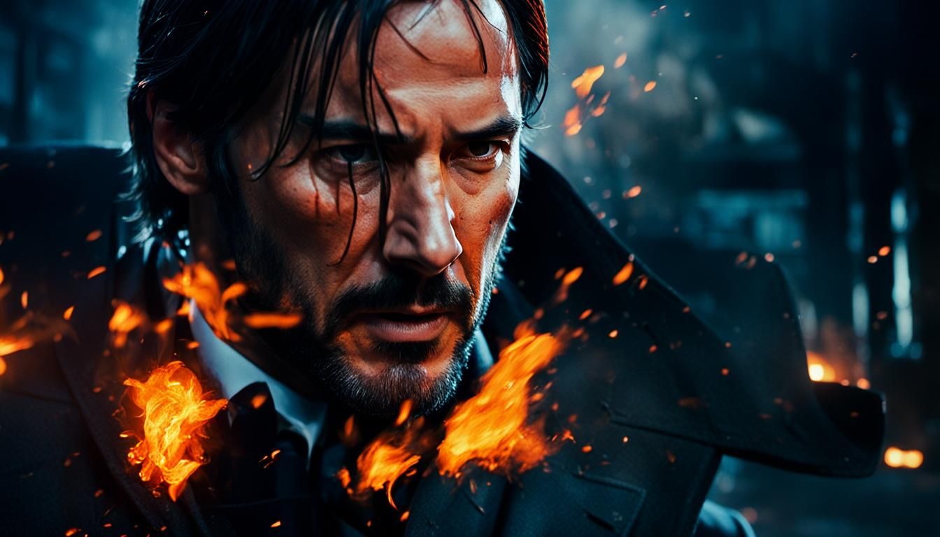 Intense John Wick Walks Away from Inferno in Dark Alleyway