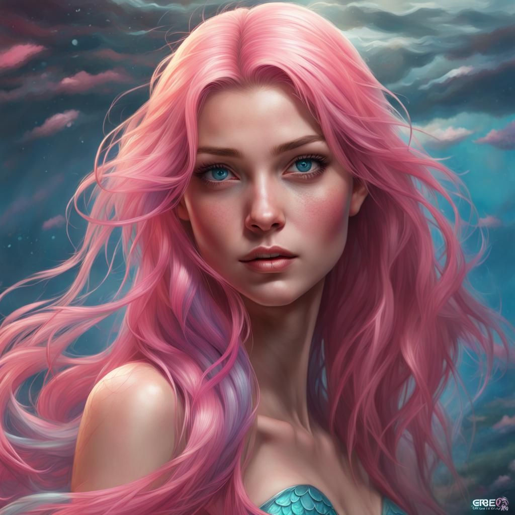 Hyperdetailed Mermaid Portrait in Art Nouveau Style