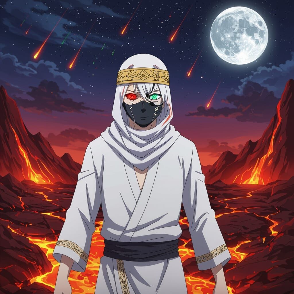 Anime Man in Lava with Biblical Scarf