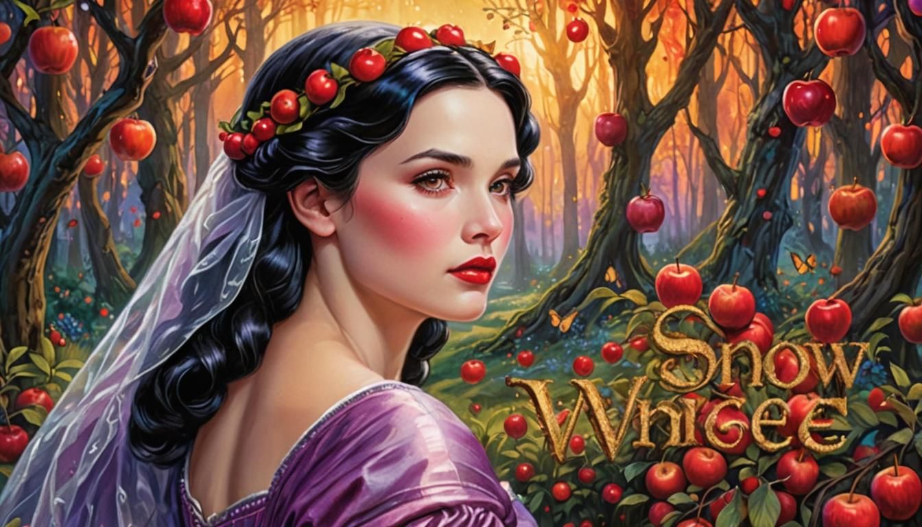 Snow White in Fairytale Forest, Gouache Illustration