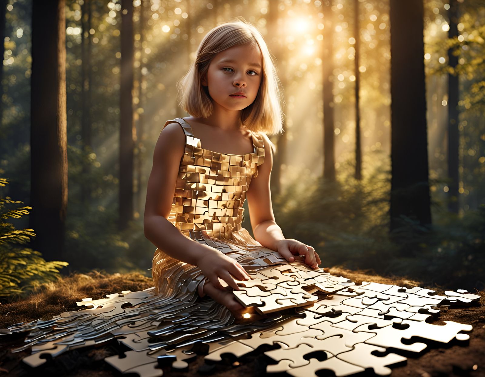 Girl in Forest Puzzle Portrait in 3D