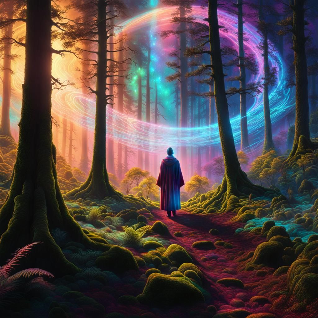Astral Forest Traveler in Holographic Mixed Media