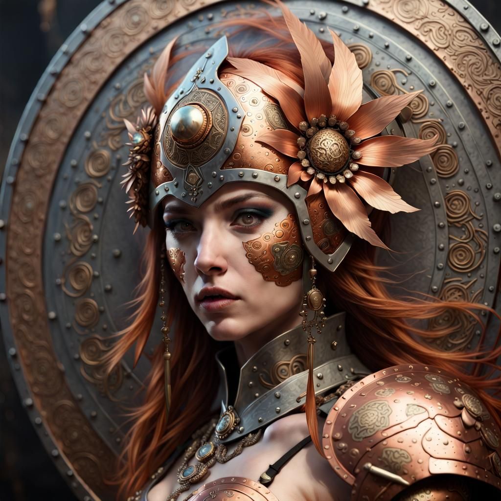 Female Barbarian with Copper Shield Digital Art