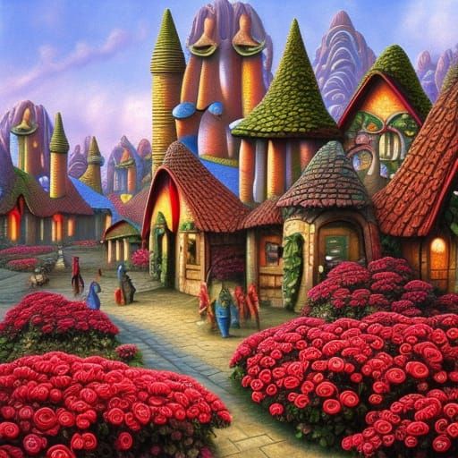 Alien Rose Village People Gather, Oil Painting