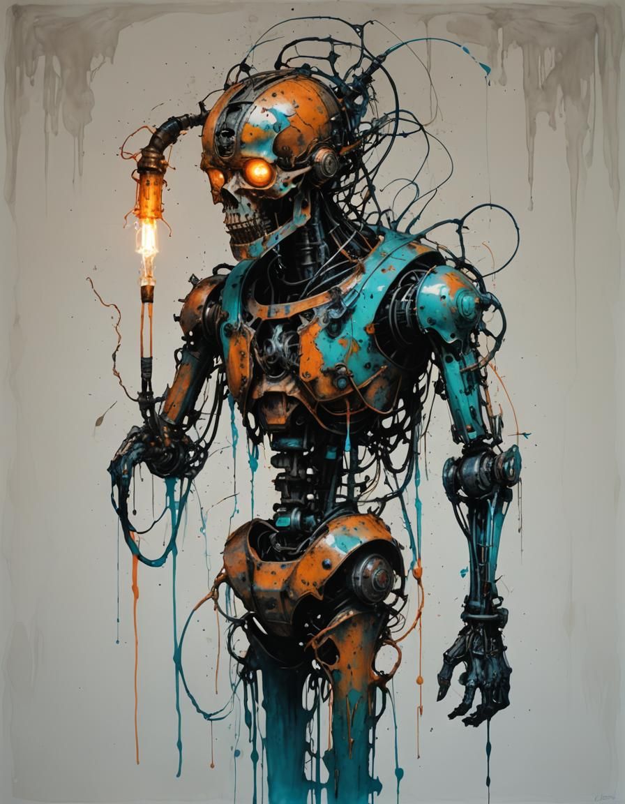 Biomechanoid Body Lamp in Ink Art Style