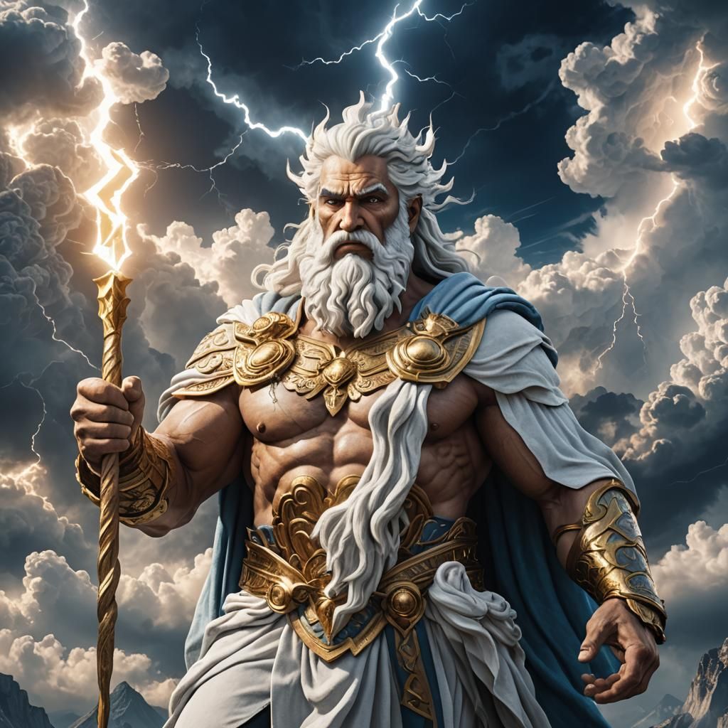 Zeus, God of Olympus, in Detailed Fantasy Art