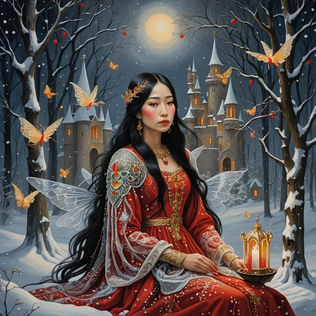 Medieval Woman with Fairy Wings in Impressionist Style