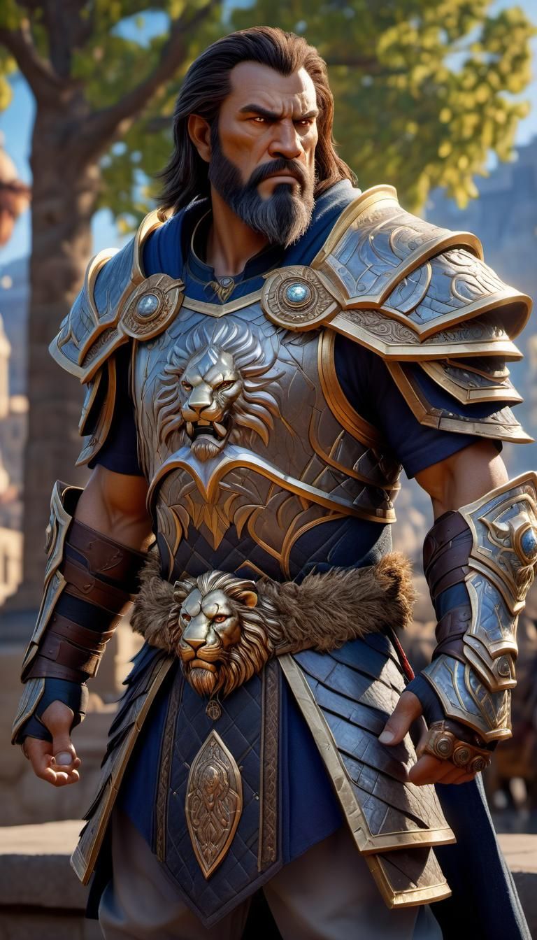 Hyperrealistic Warrior in Warcraft Style Armor