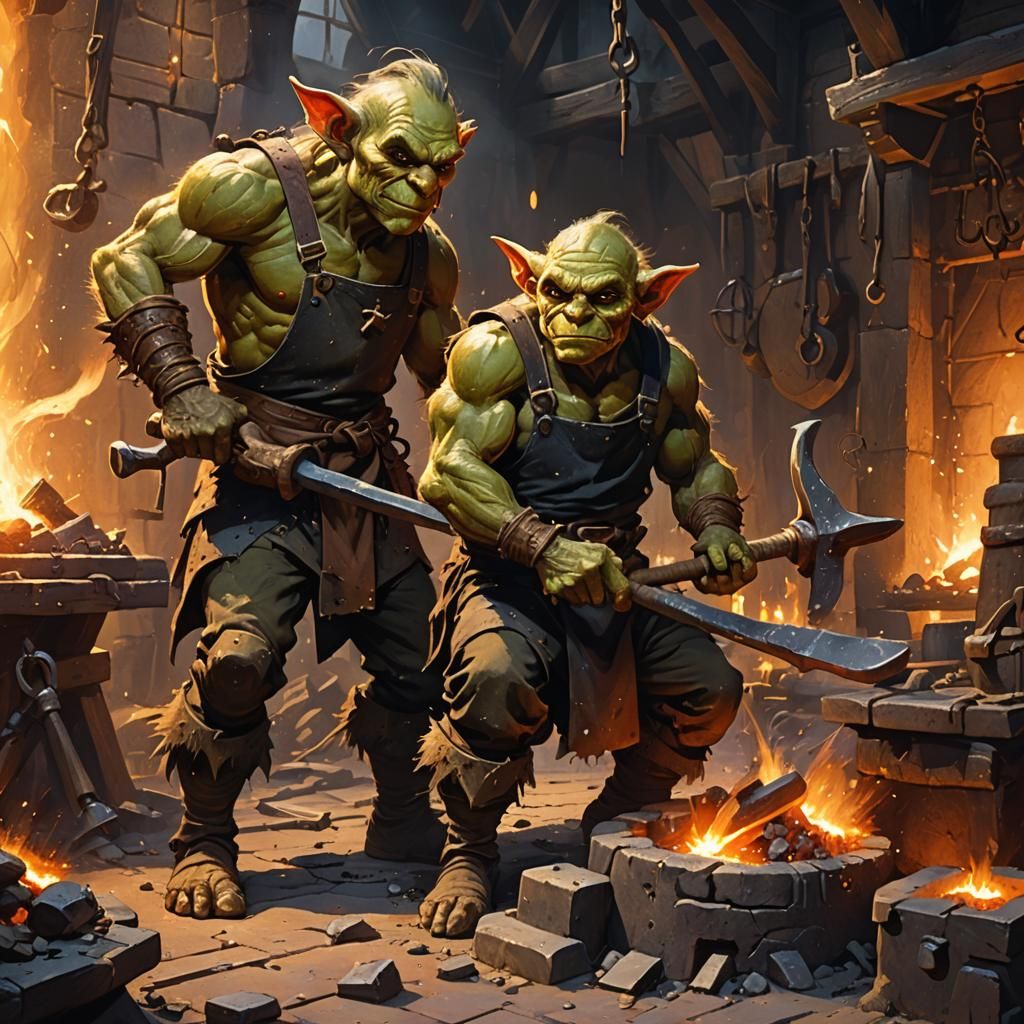 Goblin Blacksmith at His Forge: Fantasy Concept Art