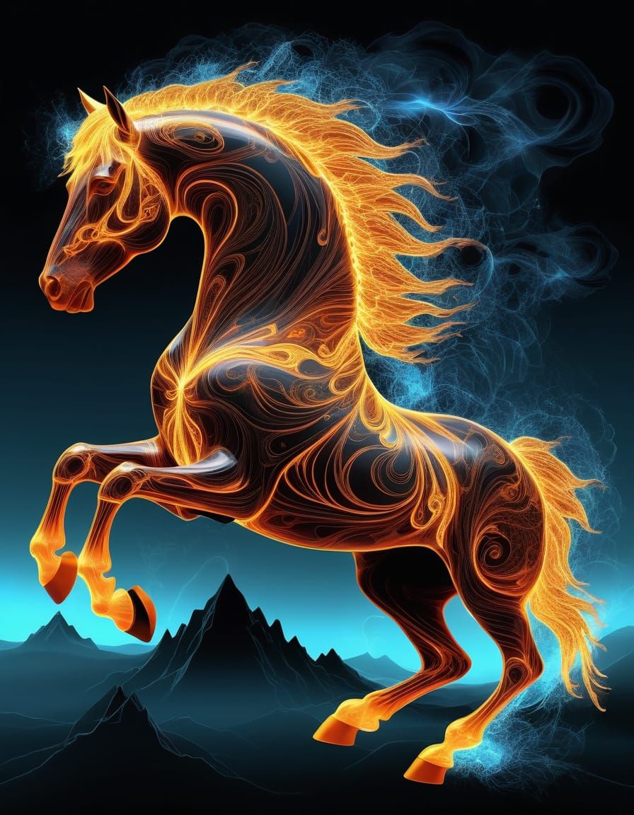 Ethereal Scarlet Stallion Illuminated in Neon Gothic Splendo...