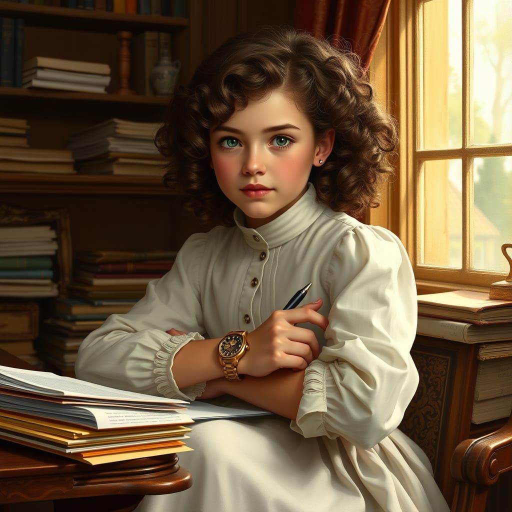 Teenage Girl Writes a Letter in Warm, Golden Light