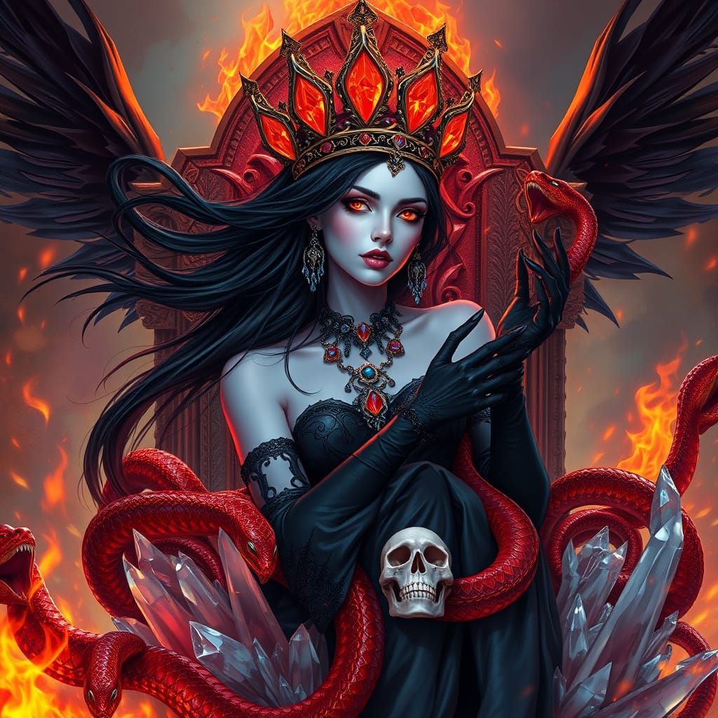 Gothic Goddess with Crystal Throne in Splash Art Style