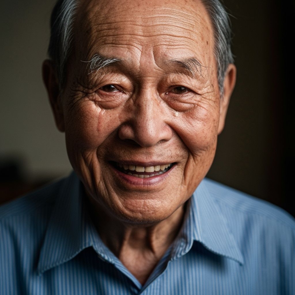 Emotional Portrait of an 80-Year-Old Chinese Man in Soft Lig...