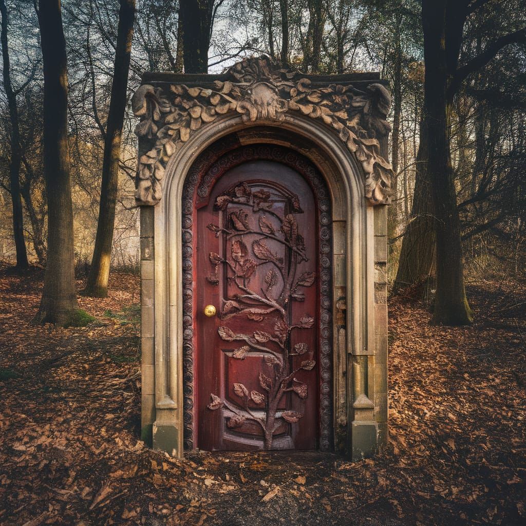 Ornate Abandoned Door in a Forest
