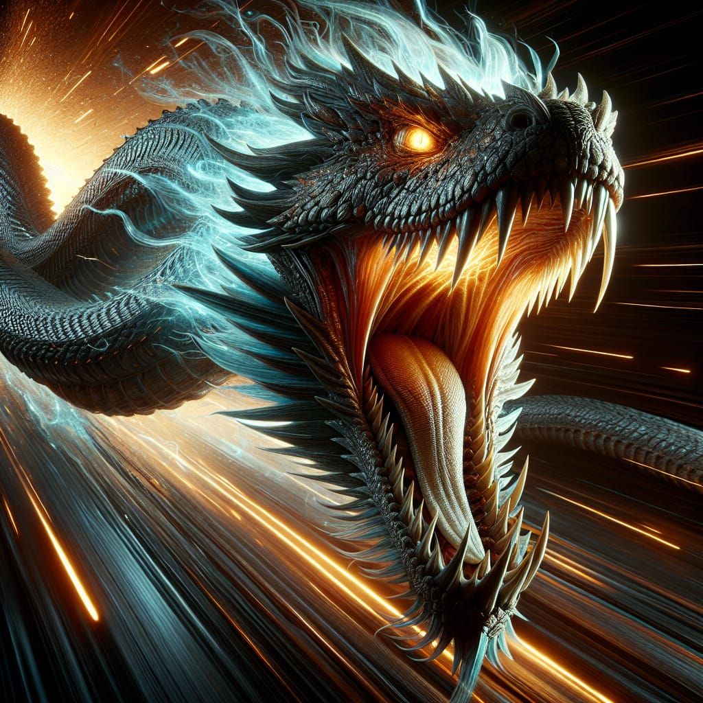 Powerful Serpent Mid-Roar in Detailed Matte Painting