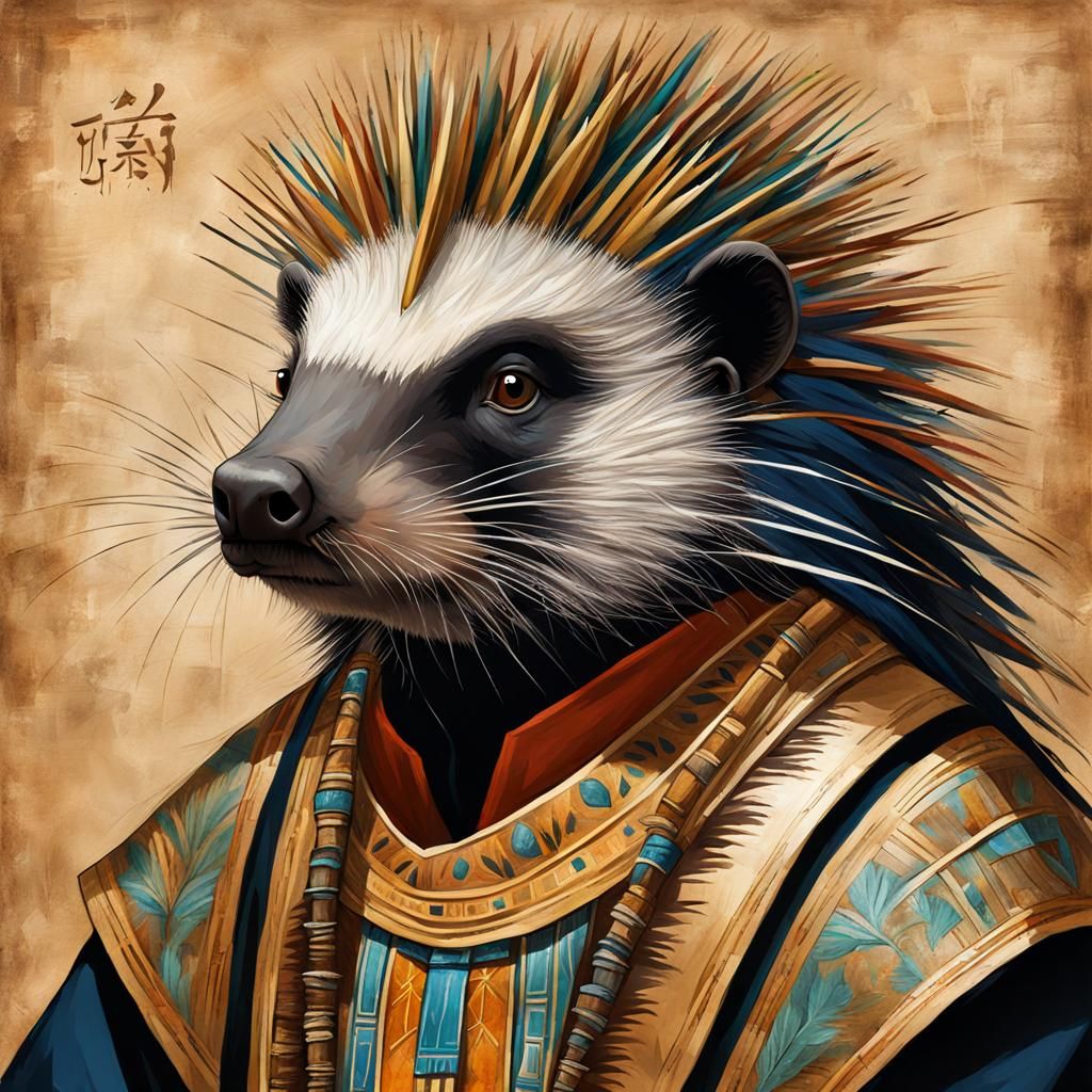 Porcupine Priest Portrait in Papyrus Style