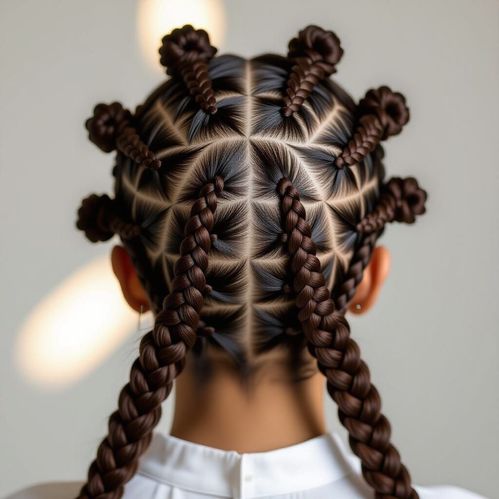 Intricate Cornrows and Bantu Knots in Studio Light