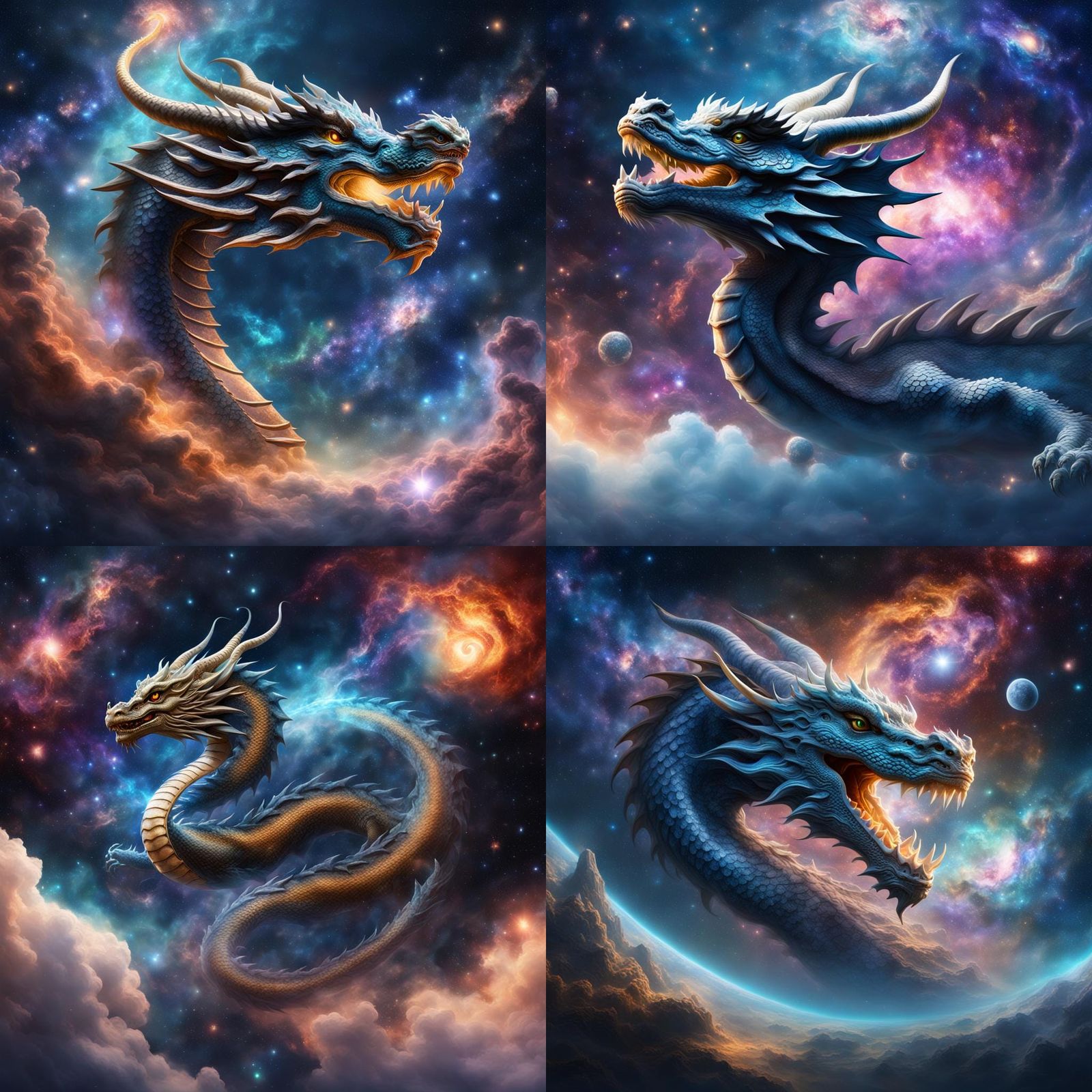 Asian Dragon Floating in Space, Realistic 8k