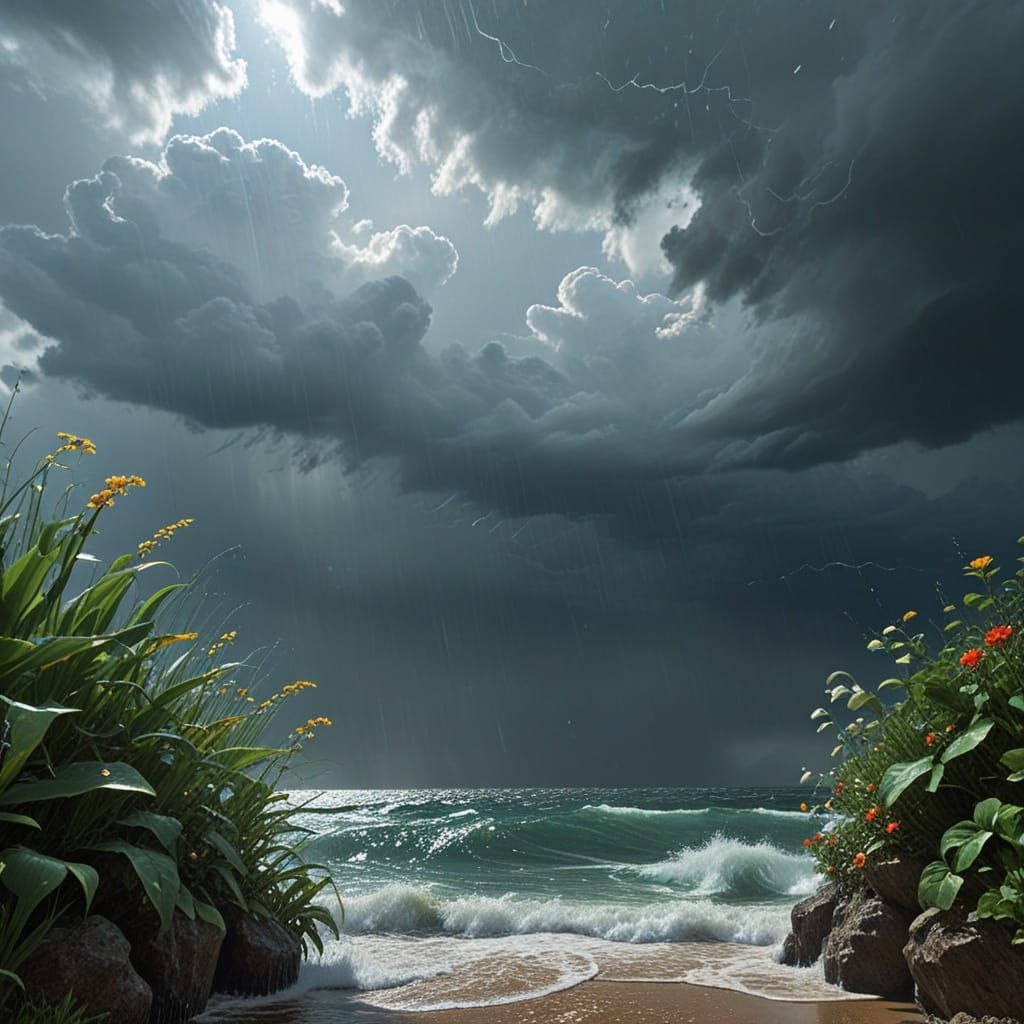 Mystical Summer Rain Over Genesis Ocean