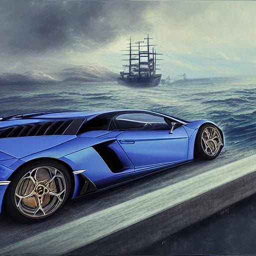 Futuristic Car-Ship Hybrid in Neo-Impressionist Style