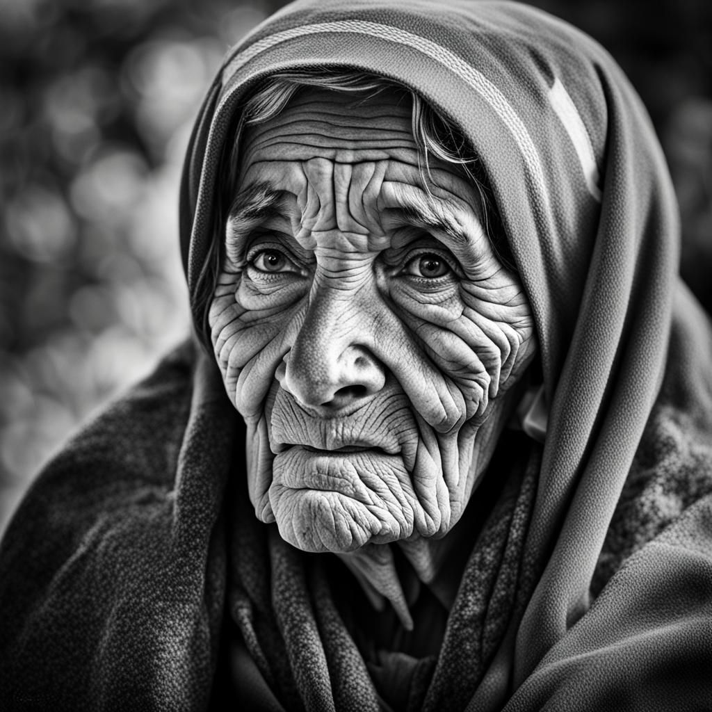 Monochrome Portrait of an Old Woman
