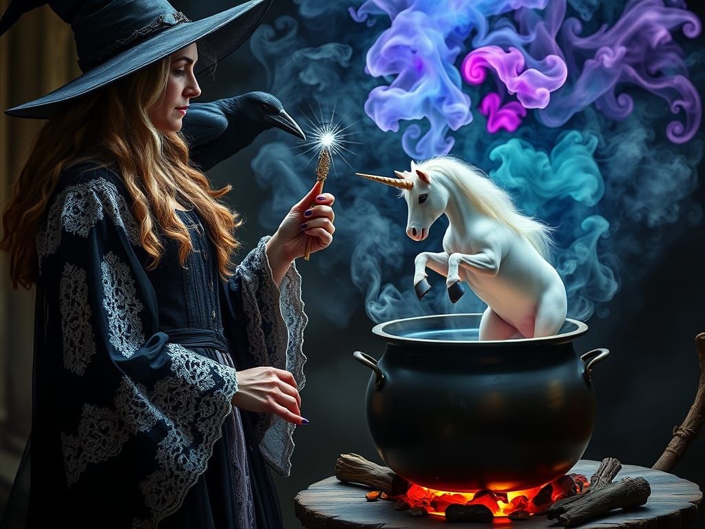 Witch Teaches Daughters Unicorn Conjuring in Cinematic Style