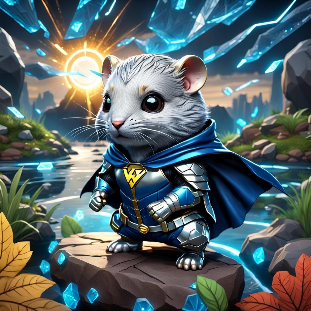 Chibi Super Vole Hero in Moody Stormy Weather