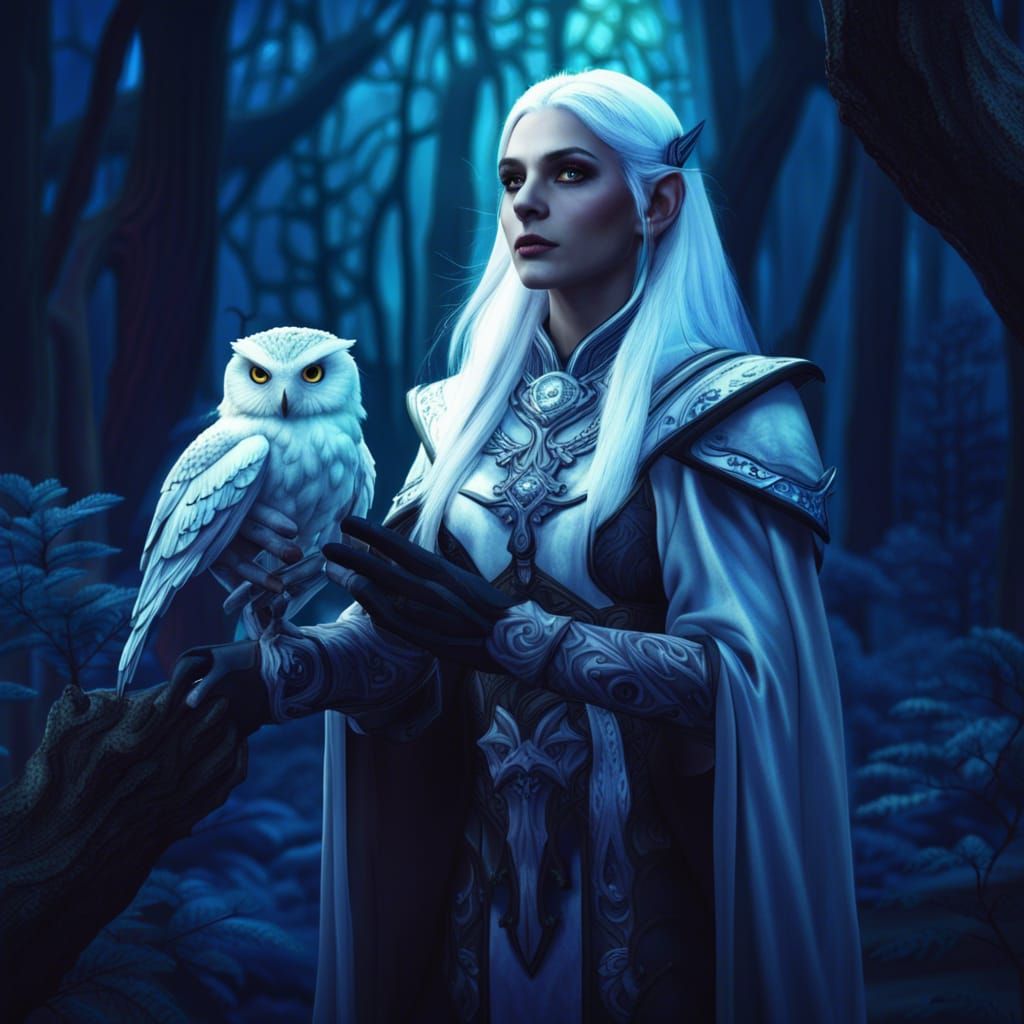 Night Elf Priestess in Moonlit Forest Art