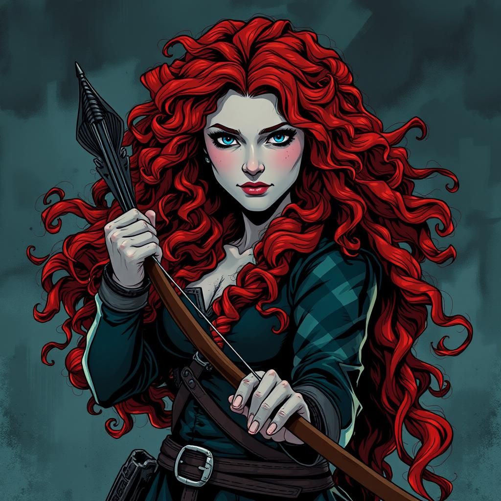 Eerie Horror Portrait of Merida with Bow