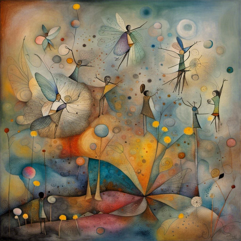 Winged Fairies in Dandelion Dreamscape as Surreal Art