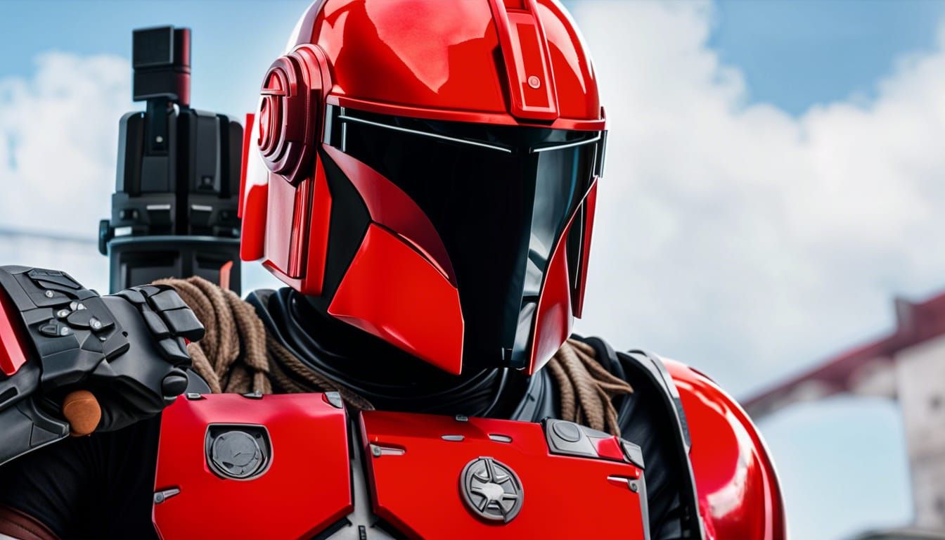 Red Armored Mandalorian Gunslinger in Expressionism Style