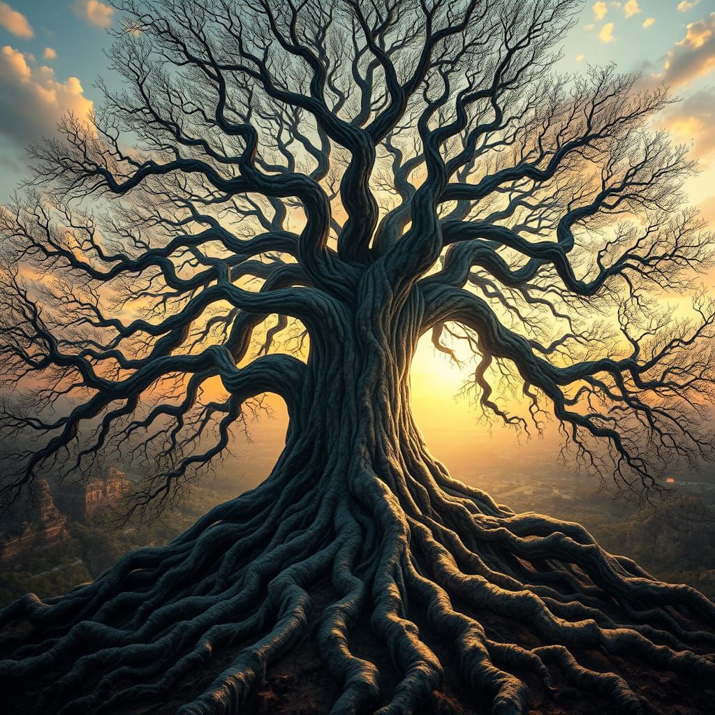 Ancient Tree Portal to Mystical Realms in Art Nouveau Style