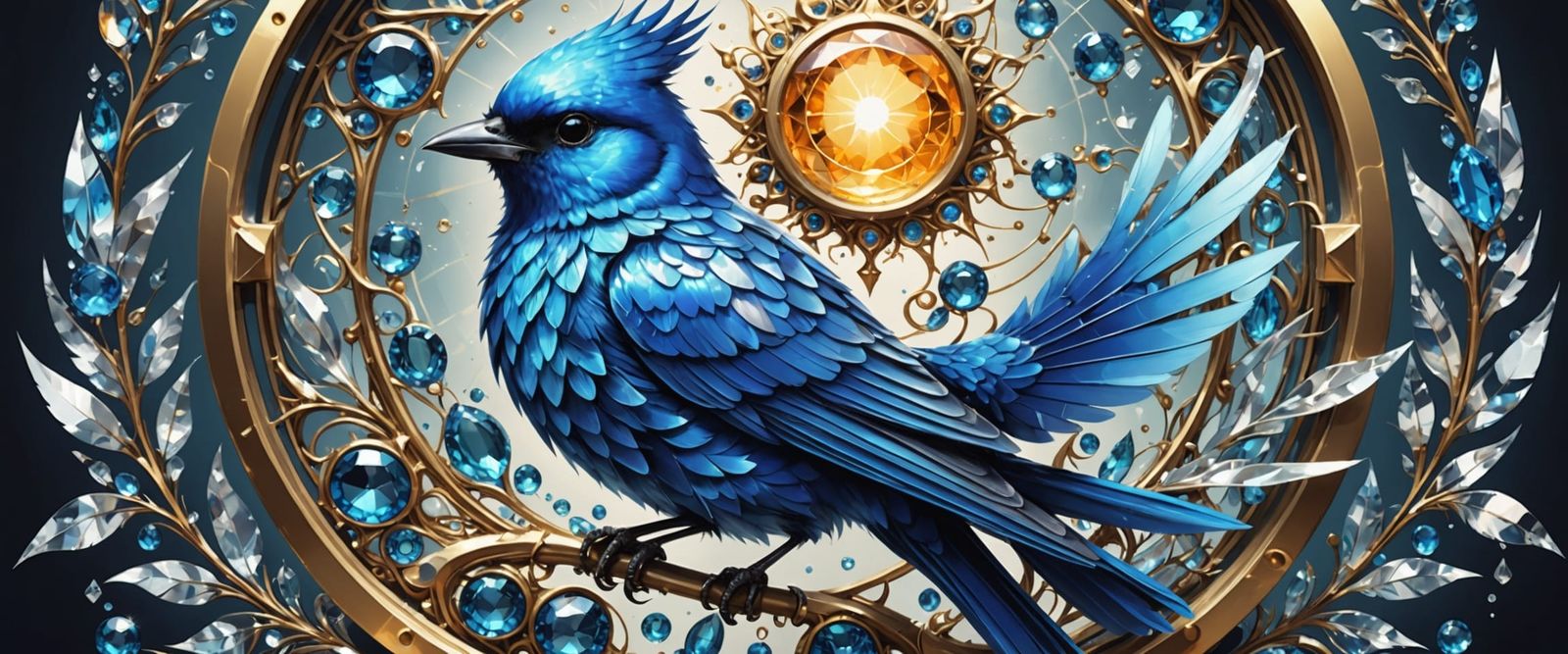 Jeweled Blue Bird Escapes in Fractal Sunscape