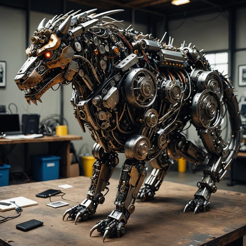Mechanical Beast Built from Recycled Tech: Hyperrealistic Co...