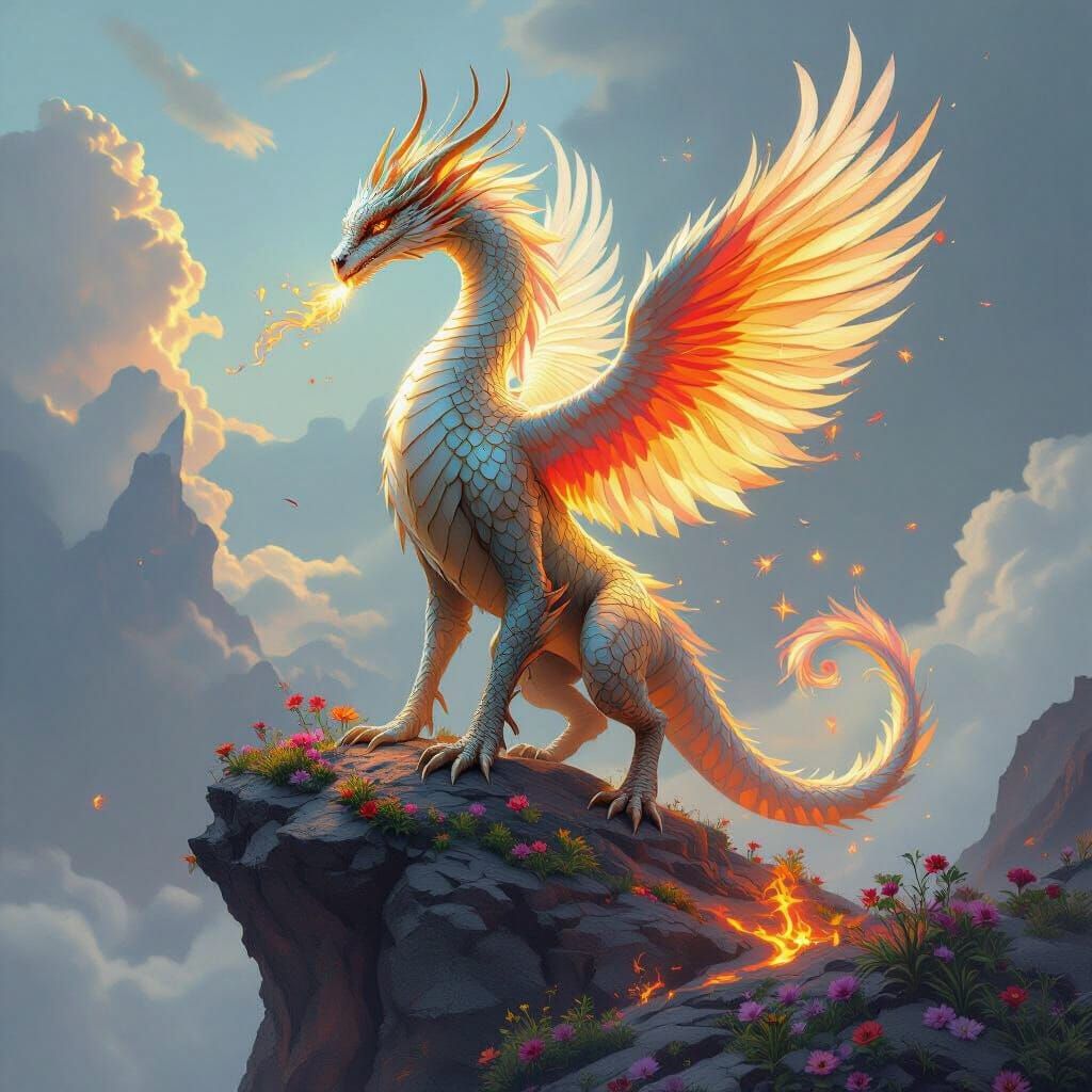 Dragon Phoenix Hybrid in Art Nouveau Style