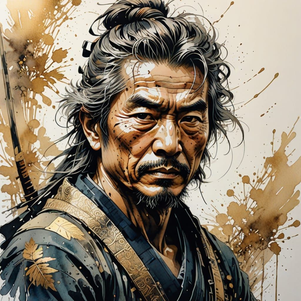 Miyamoto Musashi in Elegant Stipple Art