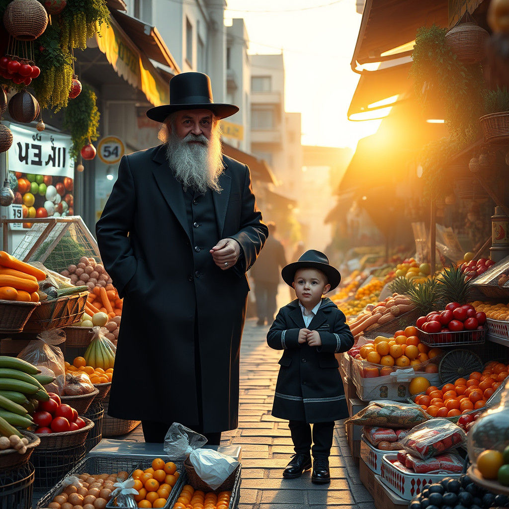 Hasidic Family Shopping for Shabbat Dinner