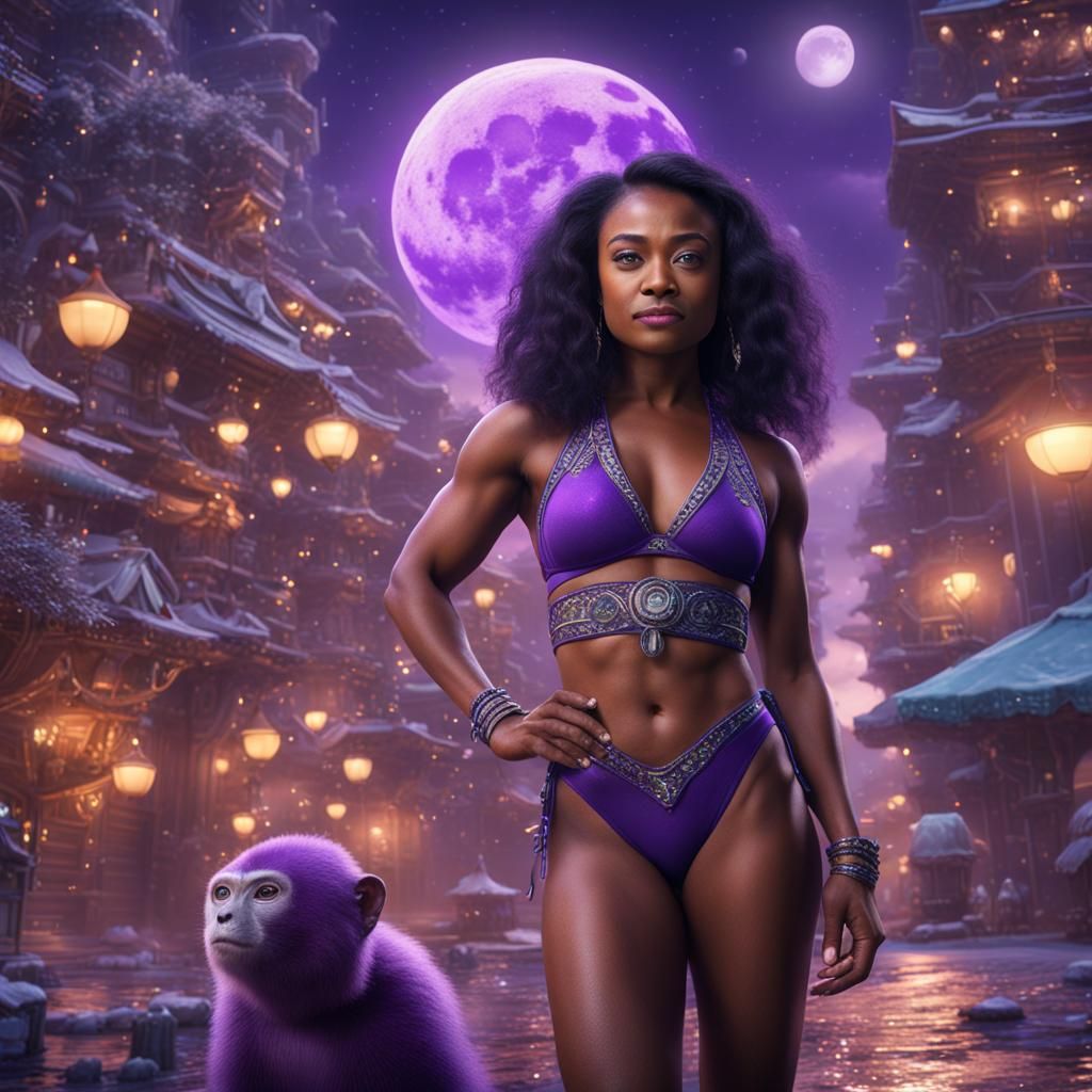 Woman and Moon Monkey on Lunar City