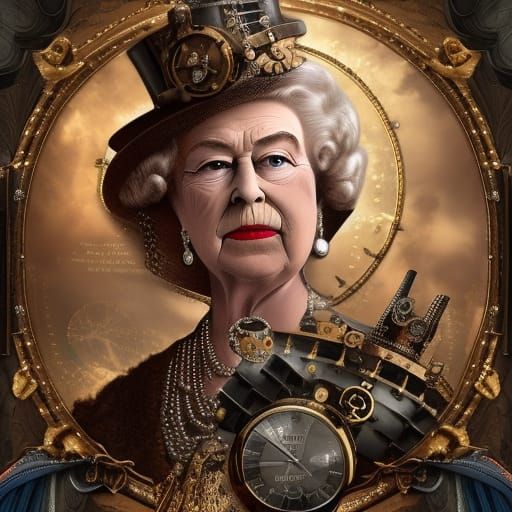 Queen Elizabeth Steampunk Portrait: Detailed Digital Art