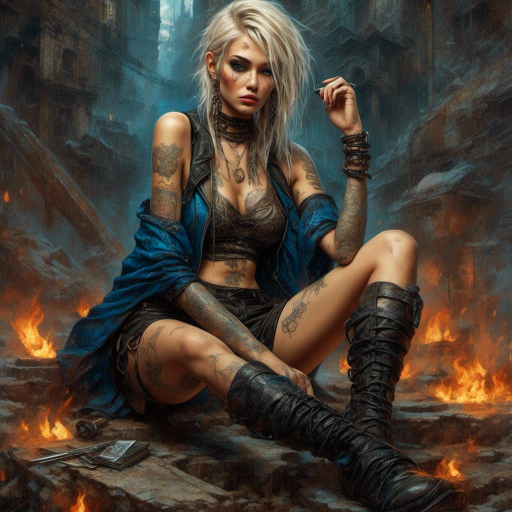 High Elf Woman with Tattoos as Digital Art