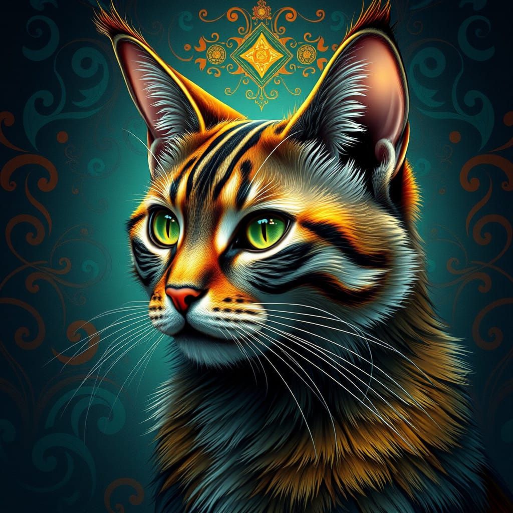 Majestic Harlekijn Cat Amidst Art Nouveau Patterns