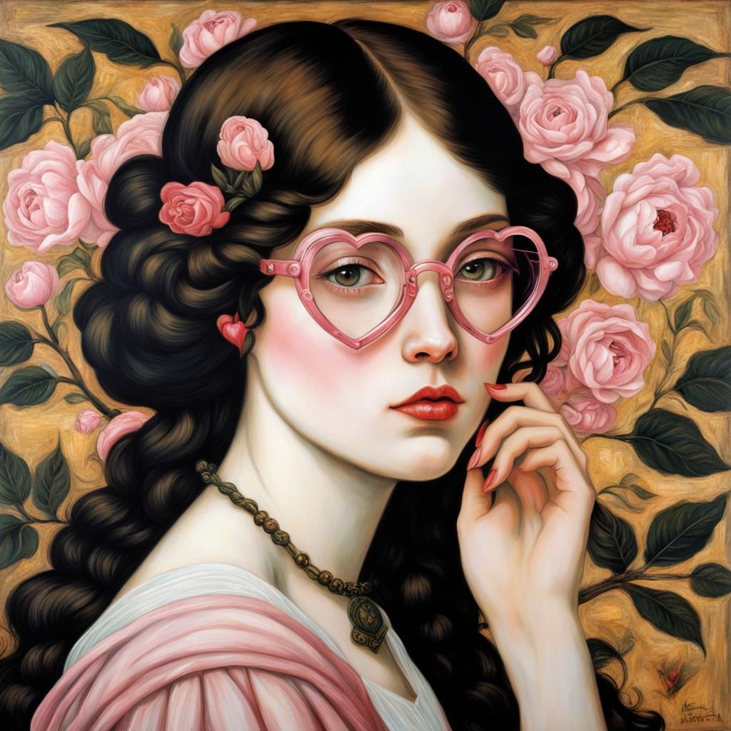Emo Girl with Heart Glasses: Klimt-Renoir Blend