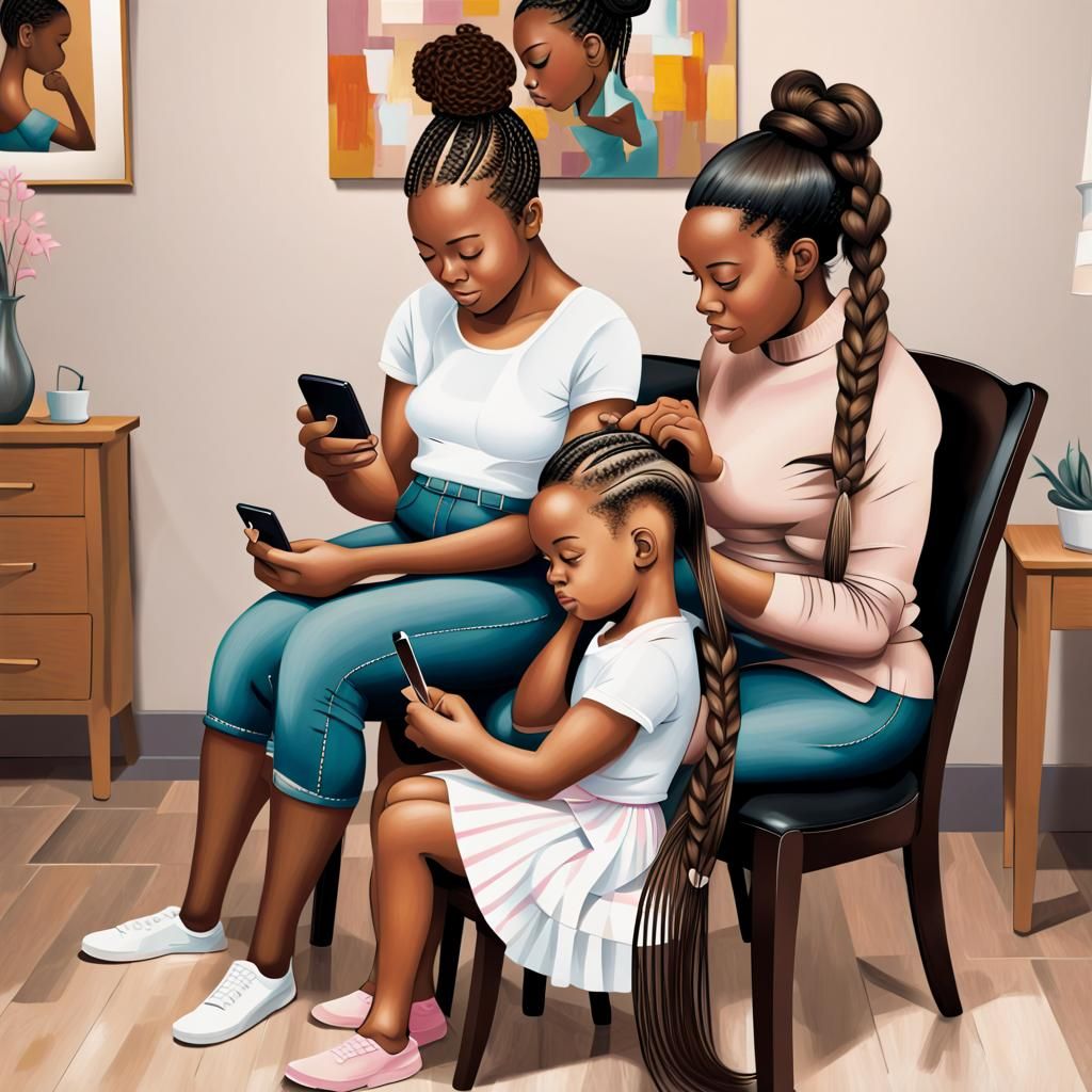 Abstract Art: Mother Combing Daughter's Hair