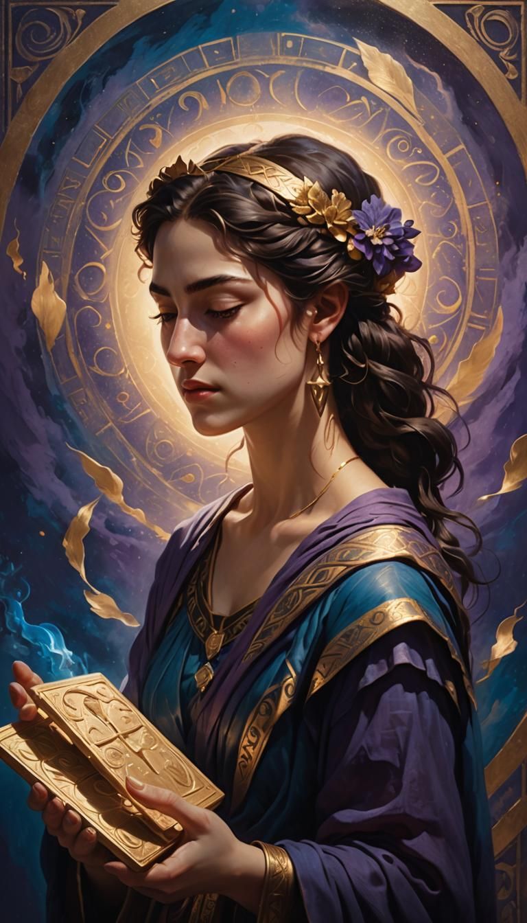 Woman with Enchanted Tablets in Caravaggio Style