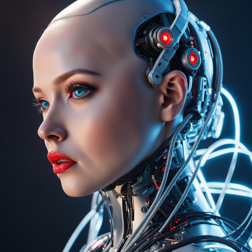 Android Woman: Cyberpunk Portrait in Sorayama Style