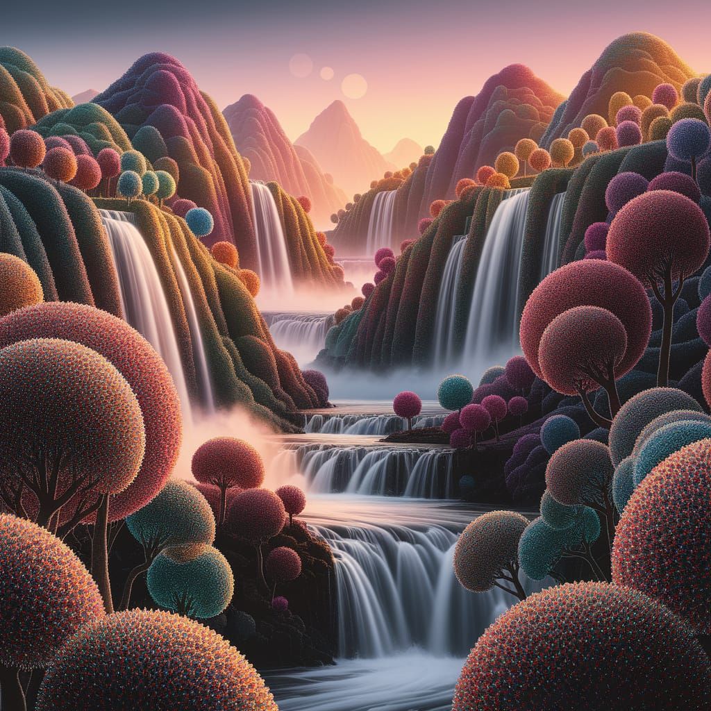 Abstract Dot Landscape: Surreal Magical Sunset